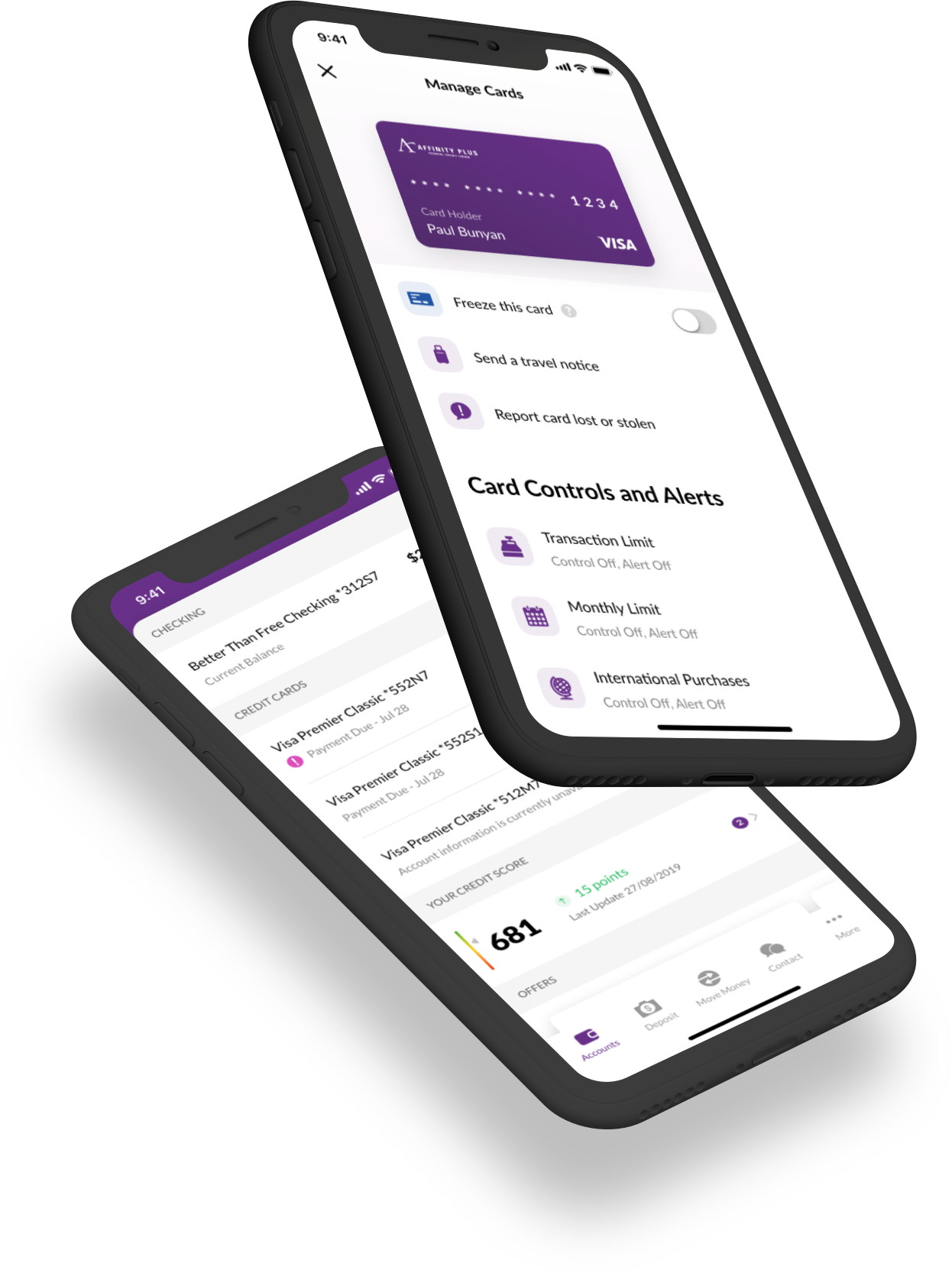 Affinity Plus Mobile App Security Features – Credit monitoring and card controls