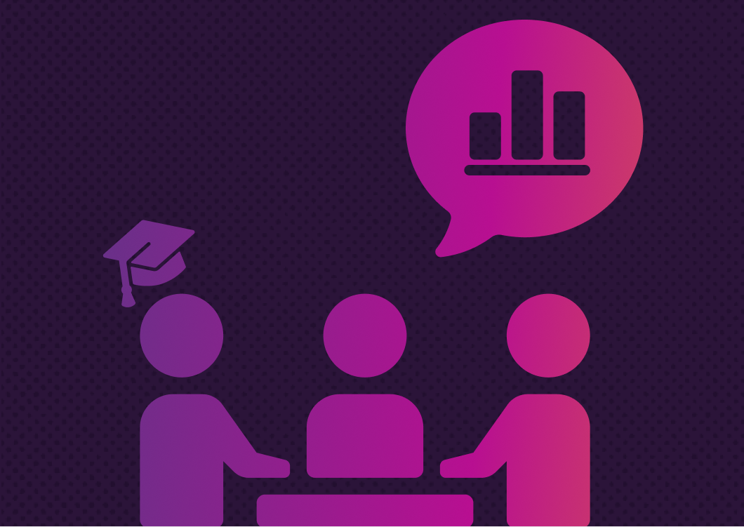 icon for students learning with a bar graph bubble
