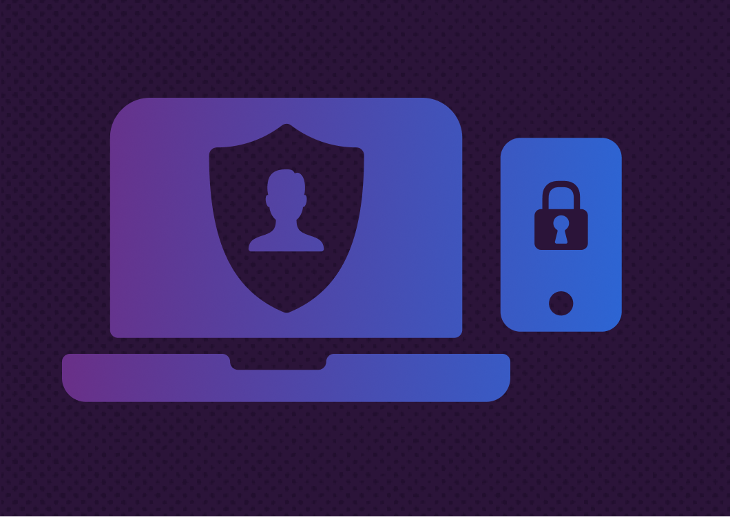 icon of a computer with a shield and phone with a lock