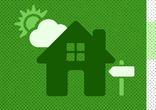 A house with a for sale sign against a green background