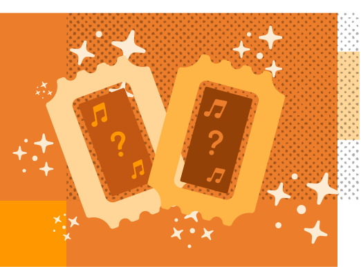 two music tickets on an orange background