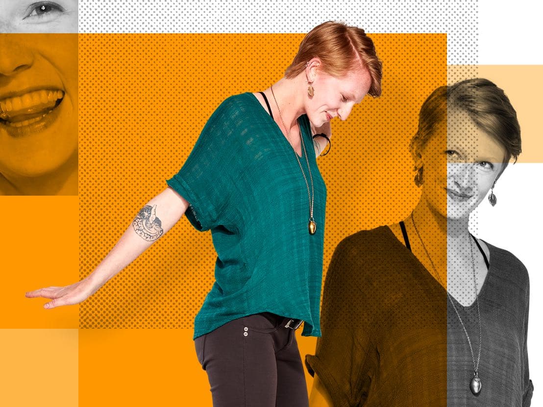 Mariah, an Affinity Plus member, on an orange background