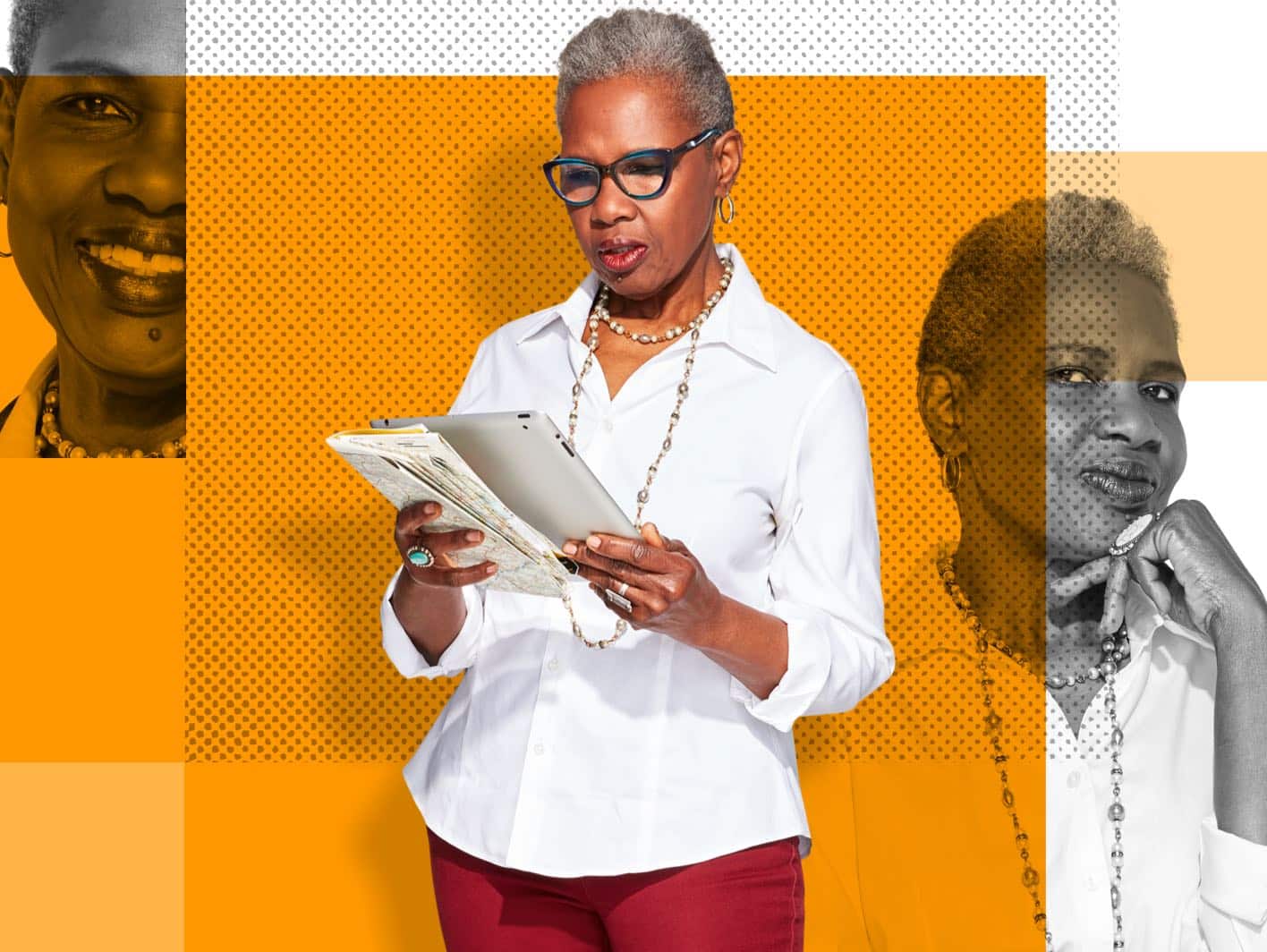 Patricia, an Affinity Plus member, on an orange background