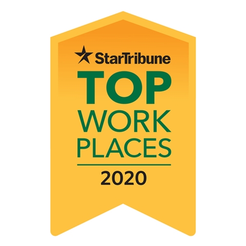Yellow ribbon badge reading 'Star Tribune Top Workplaces 2020'