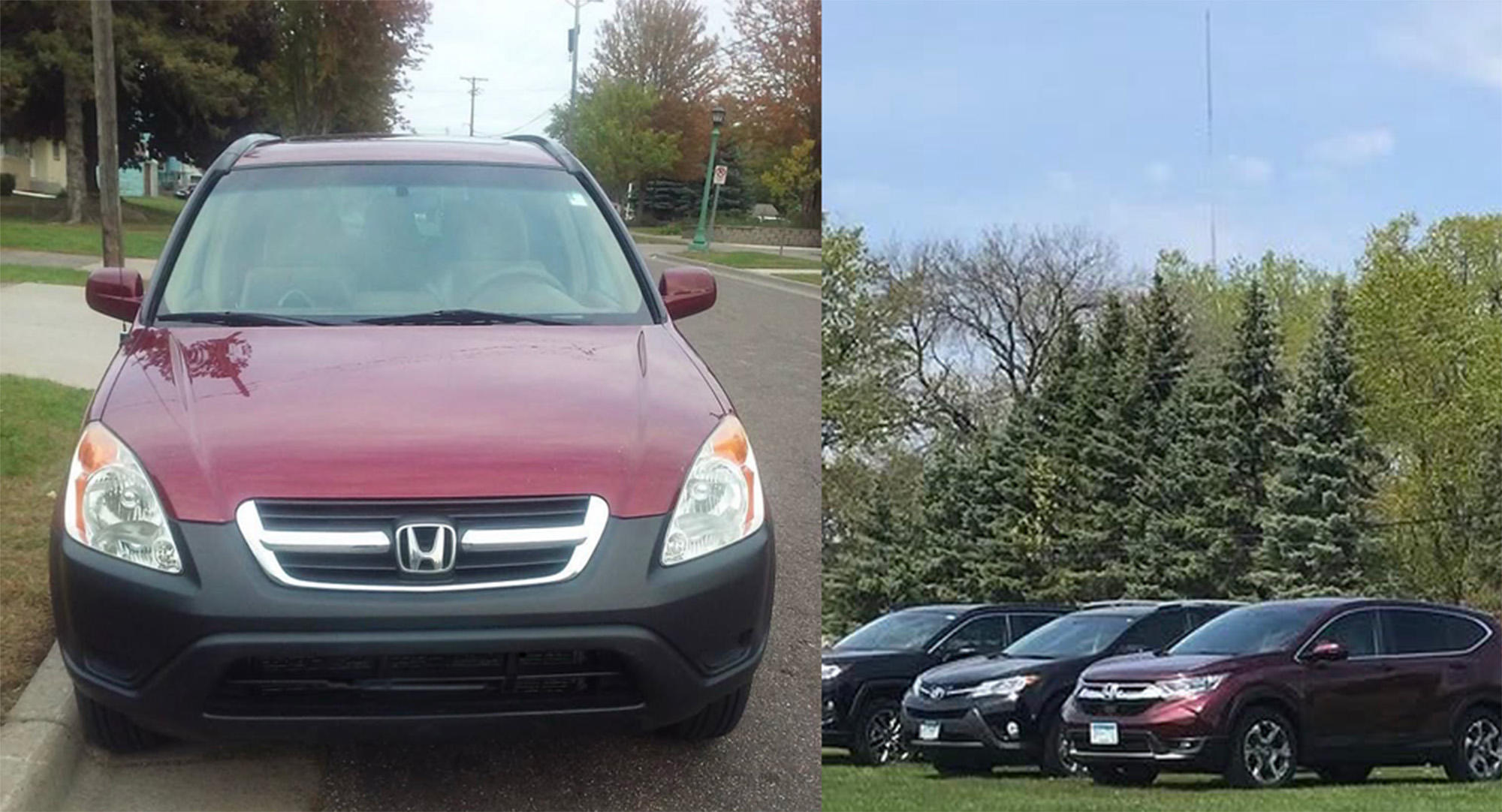 The front side of a car next to a line of cars