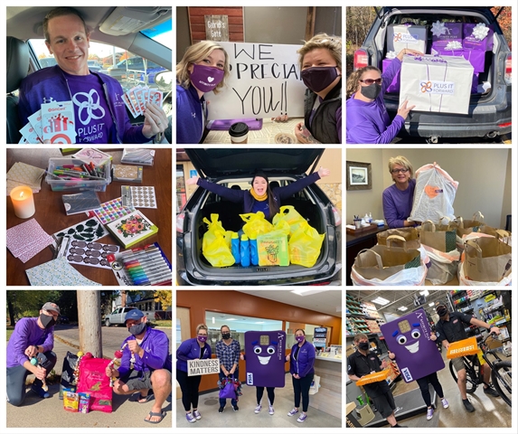 Collage of Affinity Plus employees on Plus It Forward Day 2020