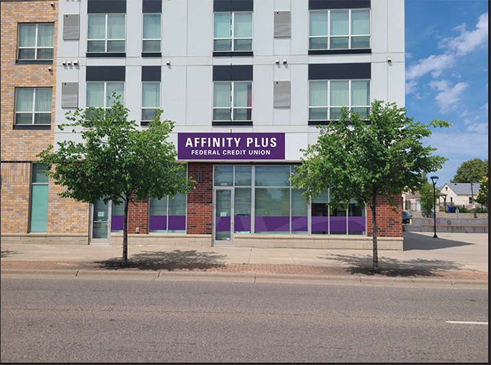 A photo of the Midway Branch with Affinity Plus branch signage