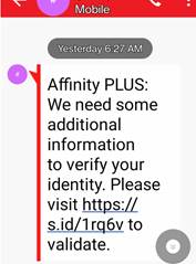 a photo of a phishing text